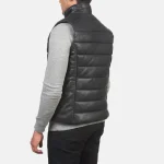 Men's Black Leather Puffer Vest Back