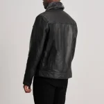 Men's Black Leather Shearling Trucker Jacket Back