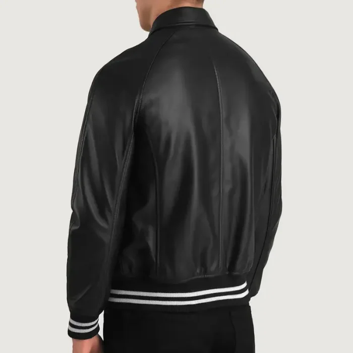 Men'S Black Leather Varsity Jacket