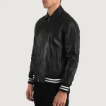 Men's Black Leather Varsity Jacket Side