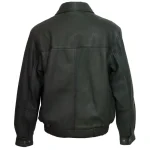 Men's Black Leather Zip Up Blouson Jacket Back View