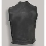 Men's Black Leather Zip-Up Vest Back View