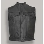 Men's Black Leather Zip-Up Vest