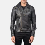 Men's Black Cowhide Leather Zip-Up Biker Jacket