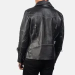 Men's Black Cowhide Leather Zip-Up Biker Jacket Back View