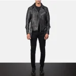 Men's Black Cowhide Leather Zip-Up Biker Jacket Look