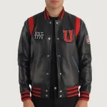 Men's Black Leather USA Varsity Jacket