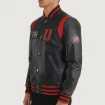 Men's Black Liberte USA Varsity Leather Jacket Side