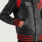 Men's Black Liberte USA Varsity Leather Jacket Snap Button