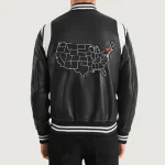 Men's Black/White Leather New York Varsity Jacket Back