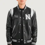 Men's Black/White Leather New York Varsity Jacket