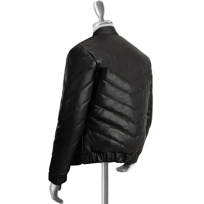 Men'S Black Llewellyn Puffer Sheepskin Leather Jacket Back View