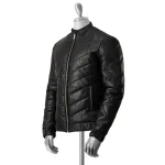 Men's Black Llewellyn Puffer Sheepskin Leather Jacket Front View