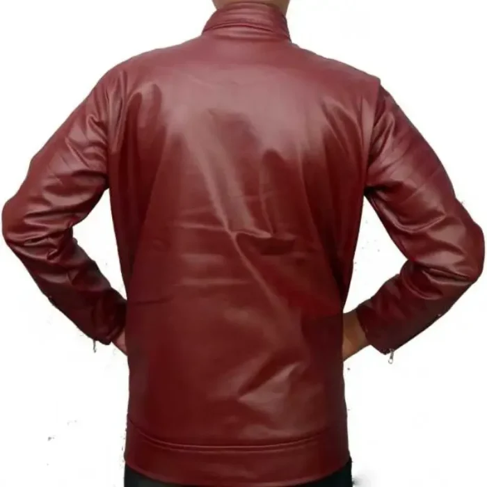 Men'S Black Mahroon Luxide Casual Faux Leather Jacket Bakc