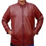 Boy's Maroon Faux Leather Cafe Racer Jacket