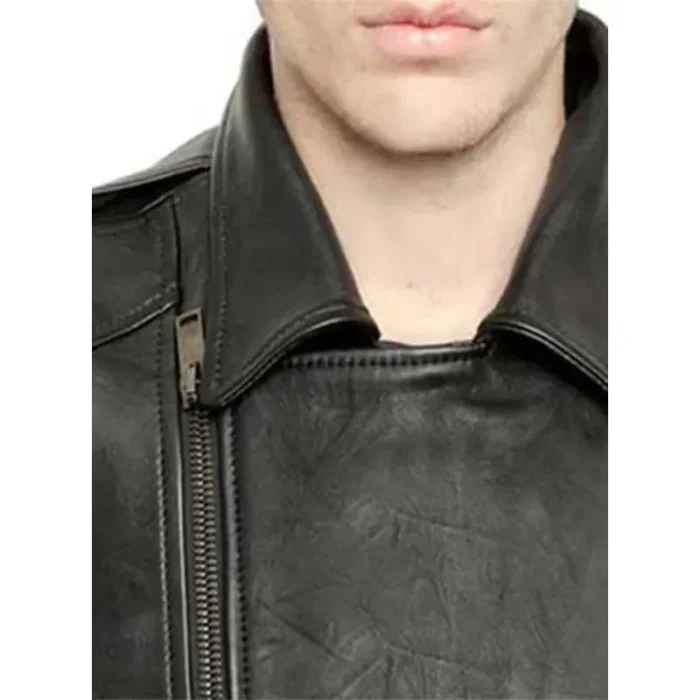 Men'S Black Moto Biker Leather Vest Close View