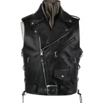 Men's Black Moto Biker Leather Vest
