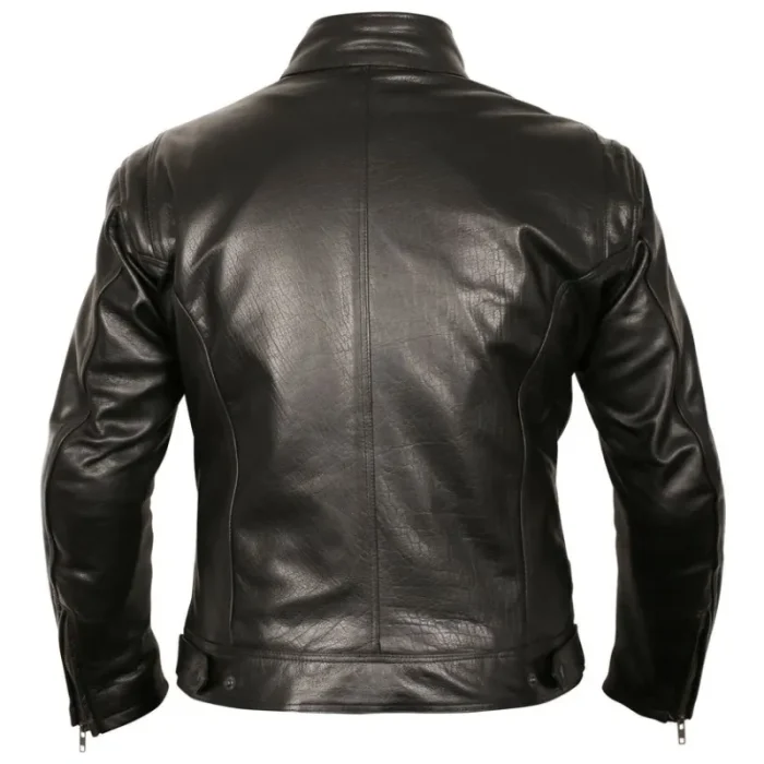Men'S Black Motorcycle Zip-Up Buffalo Leather Jacket Back