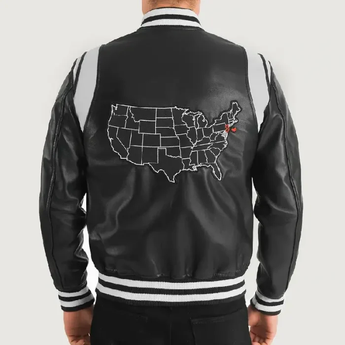 Black New Jersey Varsity Leather Jacket Back