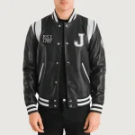 Men's Black New Jersey Leather Varsity Jacket