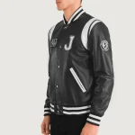Black New Jersey Varsity Leather Jacket Side View
