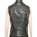 Men's Black Premium Leather Biker Vest Back View