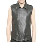 Men's Black Premium Leather Biker Vest