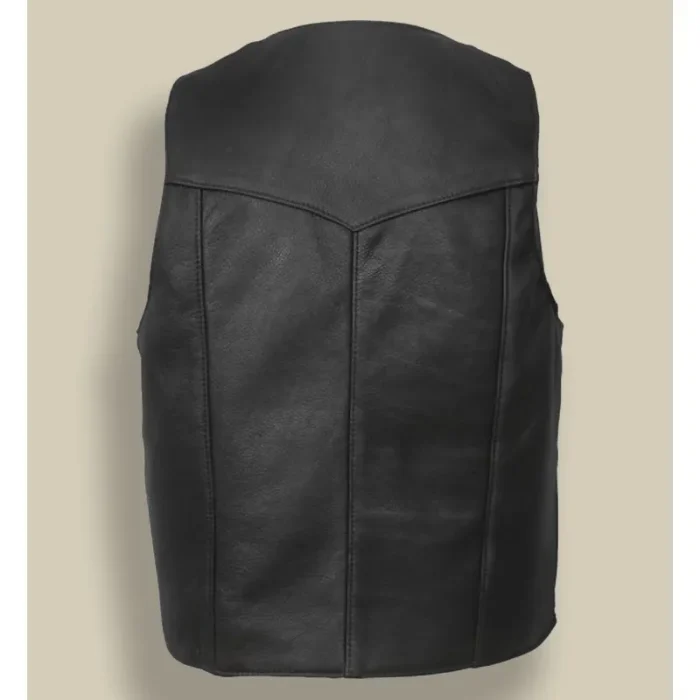 Men'S Black Premium Leather Vest Back View