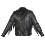 Men's Black Quilted Diamond Fringed Leather Biker Jacket