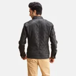 Men's Black Quilted Leather Jacket Back View