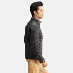 Men's Black Quilted Leather Jacket Side View