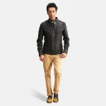 Men's Black Quilted Leather Jacket Wearing look