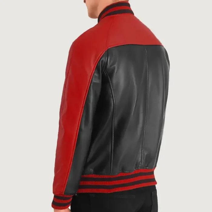 Men'S Black/Red Leather Varsity Jacket Back