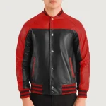 Men's Black/Red Sheepskin Leather Varsity Jacket