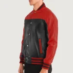 Men's Black/Red Leather Varsity Jacket Side