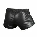 Men's Black Genuine Sheepskin Leather Running Shorts Back