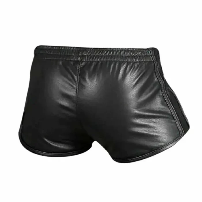 Men'S Black Genuine Sheepskin Leather Running Shorts Back