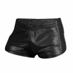 Men's Black Genuine Sheepskin Leather Running Shorts