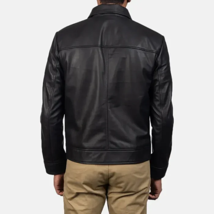 Men'S Black Sheepskin Leather Biker Jacket Back