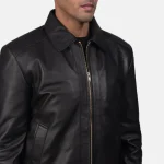 Men's Black Sheepskin Leather Biker Jacket Close Up