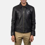 Men's Black Sheepskin Leather Biker Jacket Front