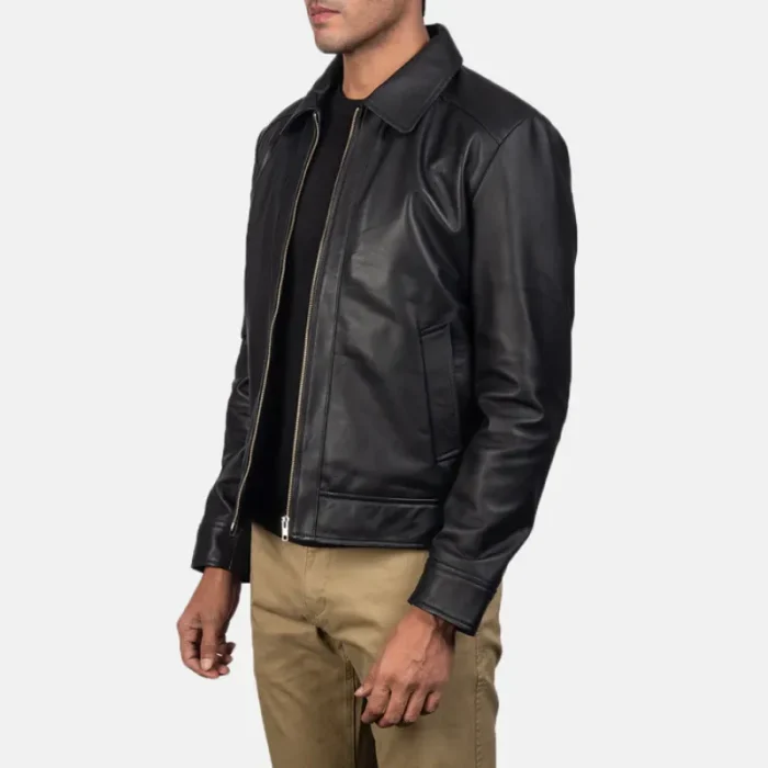 Men'S Black Sheepskin Leather Biker Jacket Side