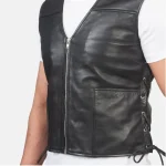 Men's Black Sheepskin Leather Vest Close View