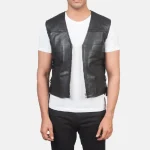 Men's Black Sheepskin Leather Biker Vest