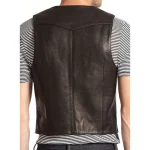 Men's Black Slim Fit Biker Leather Vest Back View