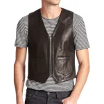 Men's Black Slim Fit Biker Leather Vest