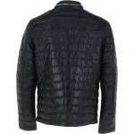 Men's Black Slim Fit Puffer Leather Jacket Back