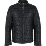 Men's Black Slim Fit Puffer Leather Jacket