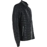 Men's Black Slim Fit Puffer Leather Jacket Side