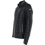 Men's Black Slim Fit Puffer Leather Jacket Side Pose